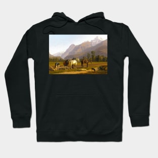 Ploughmen And Horses In The Canton Of Valais By Johann Jakob Biedermann Digitally Enhanced Hoodie